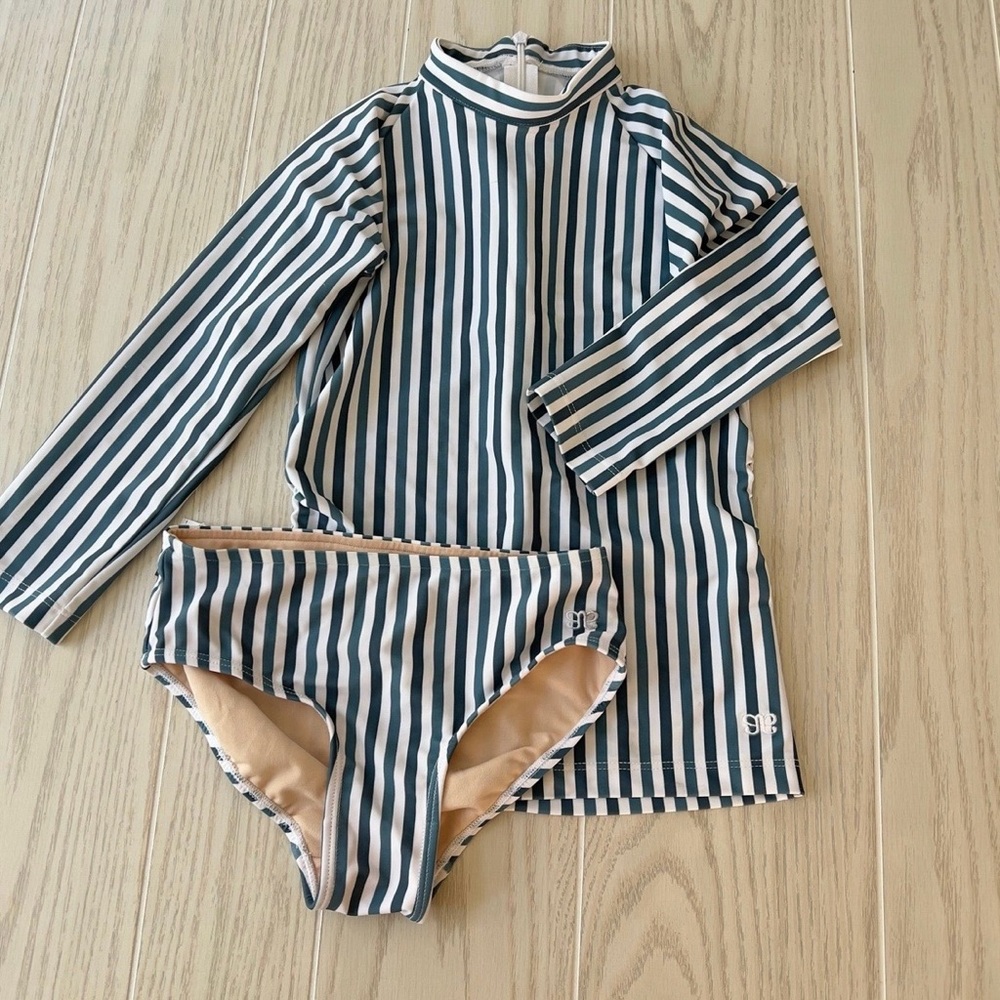 Albion Navy and White Striped Kids Rashguard Set